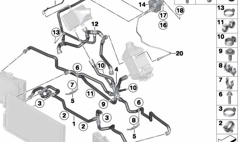 Manguera de refrigerante para BMW F10, F06, F12, F13 (OEM 17122284288). Original BMW