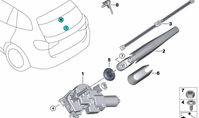 OMER Motor de pare-brise OEM 67637453144 pour BMW G05, G18, F95, G07. BMW d'origine.