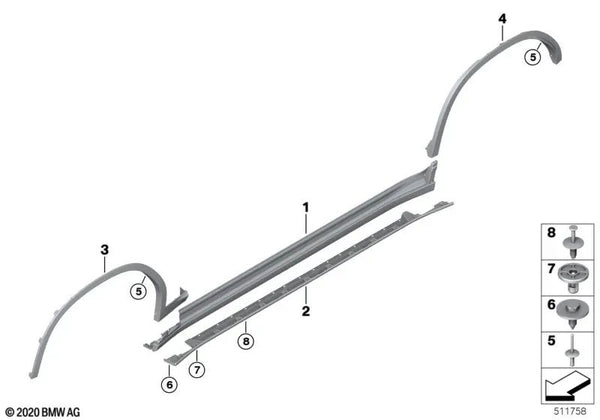 Blende Radlauf imprimada trasera derecha para BMW G08, G08N (OEM 51778092004). Original BMW.