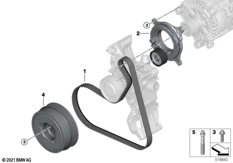 Tensor de correa mecánico para BMW Serie 2 U06, X1 U11 (OEM 11289485813). Original BMW.