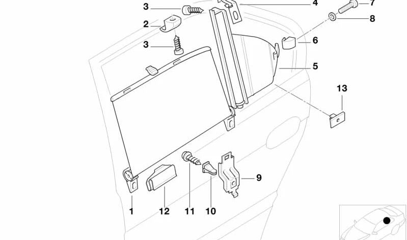 Estor parasol puerta trasera izquierda para BMW Serie 7 E38 (OEM 51168150953). Original BMW