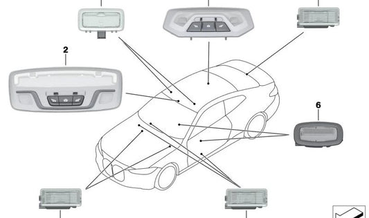 Luz LED para el espacio para los pies para BMW Serie 2 G42, Serie 3 G20, G21, G28, G80, G81, Serie 4 G22, G23, G26, G82, G83, Z4 G29 (OEM 63319891435). Original BMW