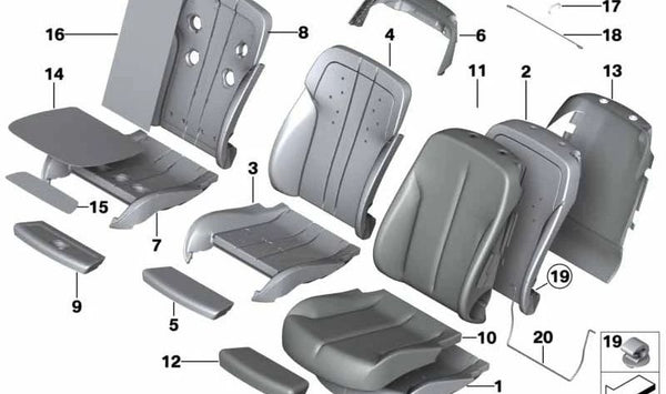 Funda Básica Asiento de Cuero Derecho para BMW F06, F12, F13 (OEM 52107280532). Original BMW