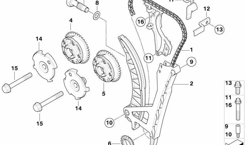 OEM distribution chain guide 11317505616 for BMW E81, E87, E46, E90. Original BMW.