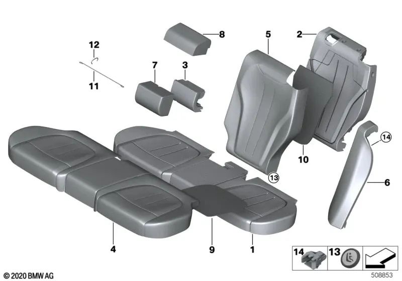 Elemento calefactor del asiento básico izquierdo para BMW F15, F85 (OEM 52207364115). Original BMW.