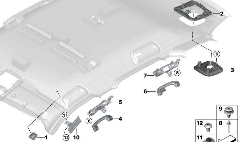 Asidero trasero derecho OEM 51167475738 para BMW U06, G20, G21, G28, G26, G30, G31, G38, G32, G11, G12, G70, G16, U11, U12, U10, G01, G08, G05, G18, G07. Original BMW.