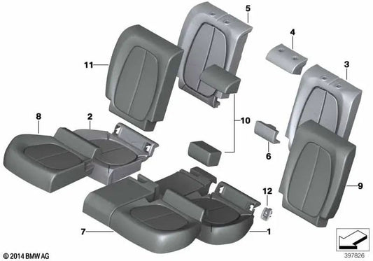 Funda de asiento básica de tela izquierda para BMW F45, F48 (OEM 52207379965). Original BMW.