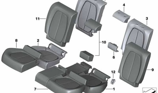 Funda de respaldo de cuero derecho OEM 52207380154 para BMW F45, F48. Original BMW.