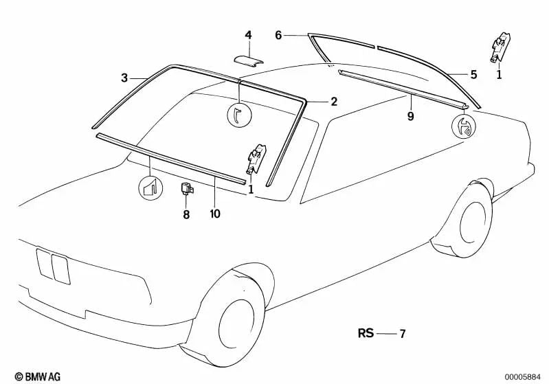 Marco decorativo derecho para BMW E32 (OEM 51311938534). Original BMW