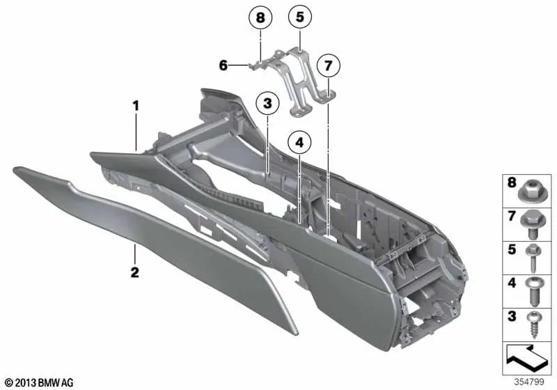 Left Center Console Cover for BMW 5 Series F10, F11, F18 (OEM 51169208297). Original BMW