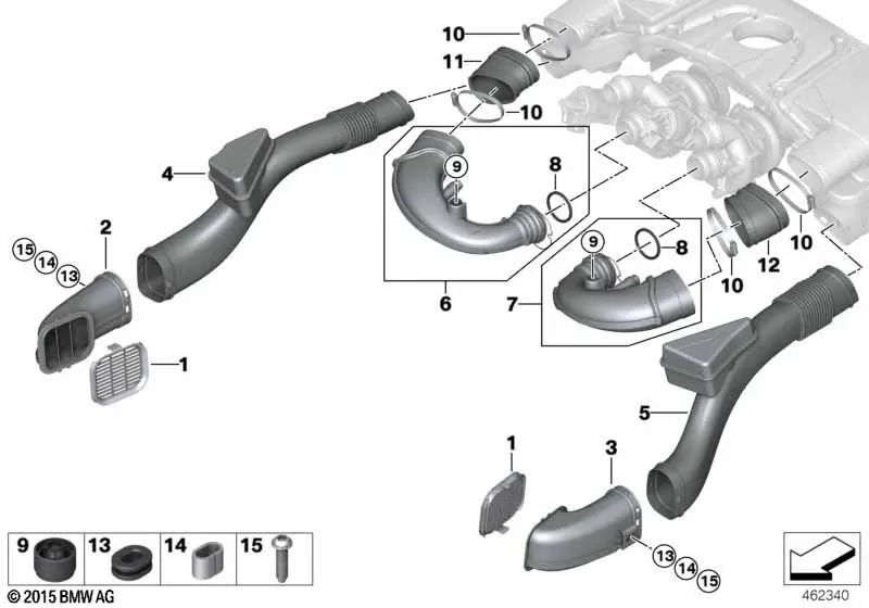 Conducto de aire limpio para BMW G30, G11, G12 (OEM 13718613153). Original BMW.