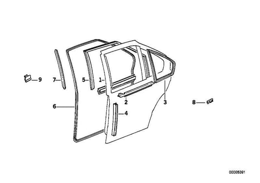 Guia Junta Goma Elevalunas Ventana Puerta Trasera Izquierdo Para Bmw E36 Berlina Limusina. Original