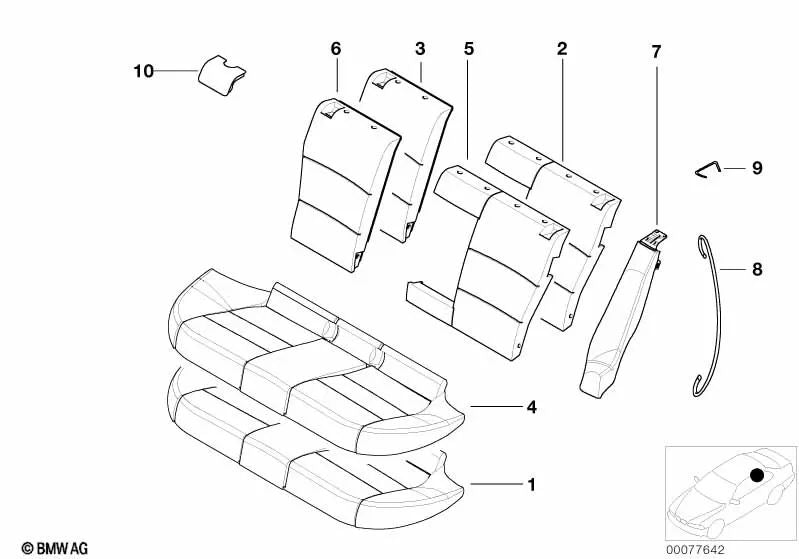 Funda Respaldo Tela derecha para varios modelos de BMW Serie 3 (OEM 52208248185). Original BMW.