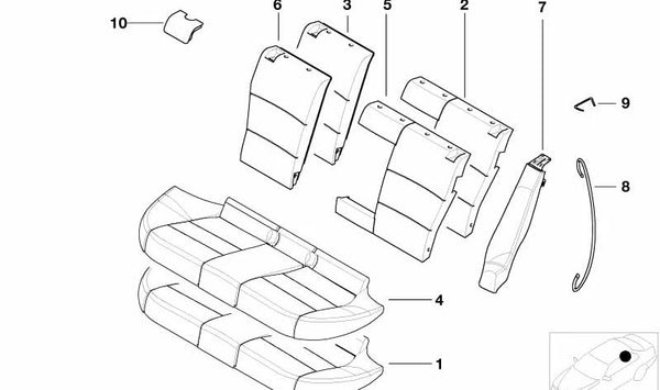 Funda de respaldo de cuero original OEM 52208225775 para BMW E46 (compatible con todos los modelos E46).