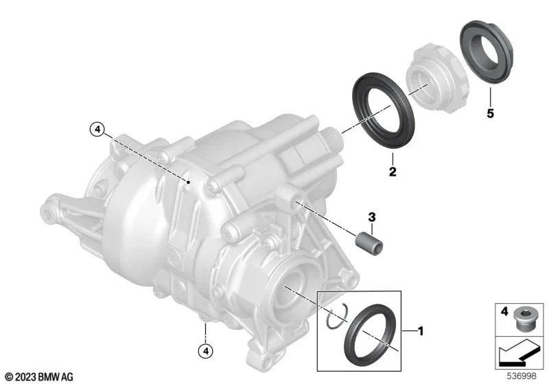 Retén de eje para BMW Serie 1 F40, F70, Serie 2 F44, F45, F45N, F46, F46N, U06, X1 F48, F48N, F49N, X2 F39, U10, MINI F54, F54N, F60, F60N, U25 (OEM 27108627023). Original BMW