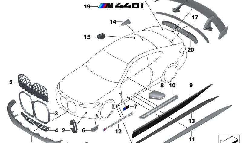 Abrazadera de Rejilla Lateral Derecha para BMW Serie 4 G22, G23 (OEM 51118077354). Original BMW