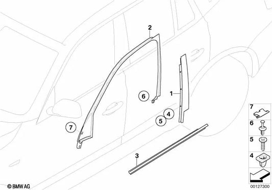 Front Right Door B Pillar Window Frame Trim for BMW E83, E83N (OEM 51333427654). Original BMW.