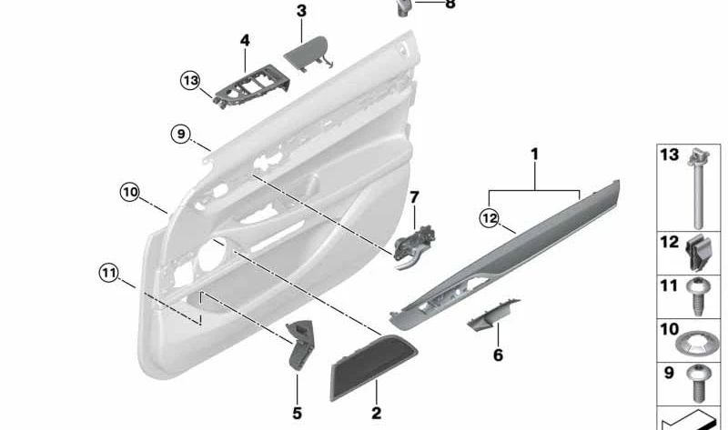 Embellecedor de puerta interior en madera Pappel Maser clara OEM 51417425056 para BMW Serie 7 (G11, G12). Original BMW.