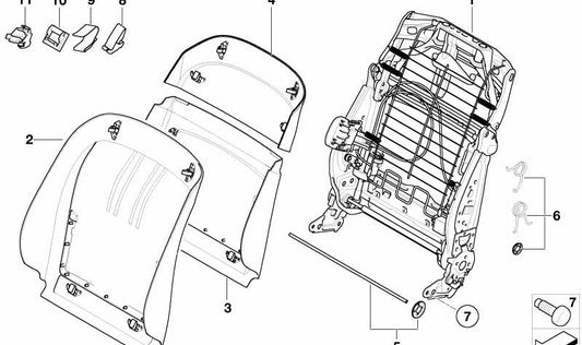 Respaldo superior del asiento OEM 52107170180 para BMW E70, E71, E72 (X5, X6). Original BMW.