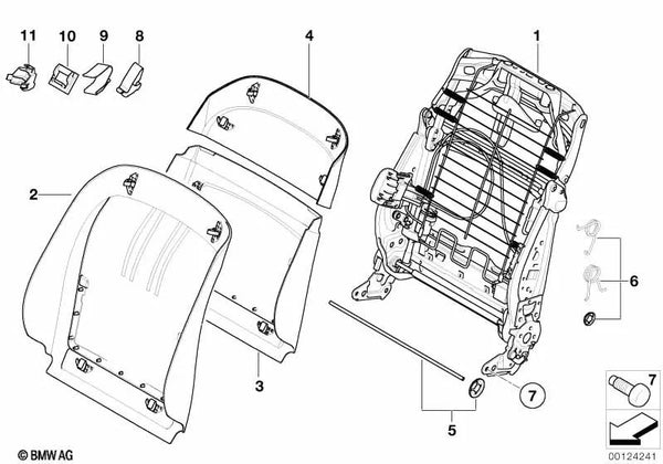 Parte posterior del asiento inferior para BMW Serie 5 E60, E61 Serie 7 E65, E66 (OEM 52107061908). Original BMW.