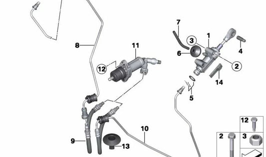 Cilindro receptor del embrague para BMW Serie 1 F20, F21, Serie 3 F30, F31, F35 (OEM 21526852738). Original BMW