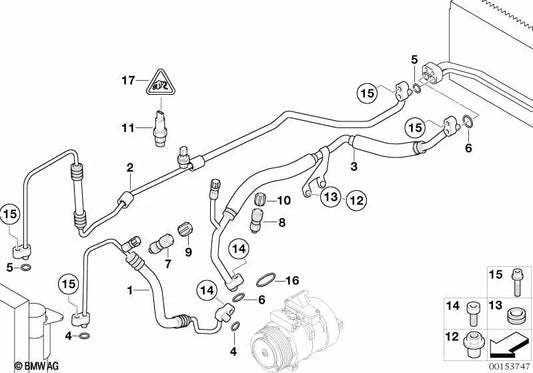 Evaporator-Compressor suction pipe for BMW 7 Series E65, E66 (OEM 64509187297). Original BMW.