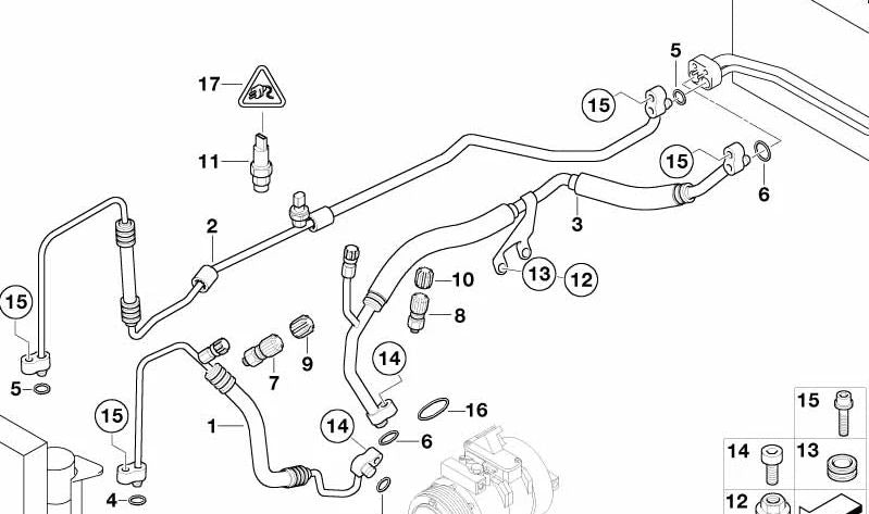 Compressor-Condenser Pressure Pipe for BMW 7 Series E65, E66 (OEM 64509185992). Original BMW