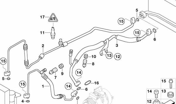 Tubería de Alta Presión Compresor-Condensador para BMW E65, E66 (OEM 64538385262). Original BMW