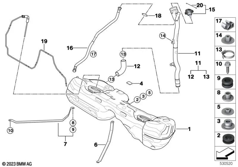 Correa tensora derecha para BMW Serie 1 E81, E82, E87, E87N, E88 Serie 3 E90N (OEM 16117195167). Original BMW.