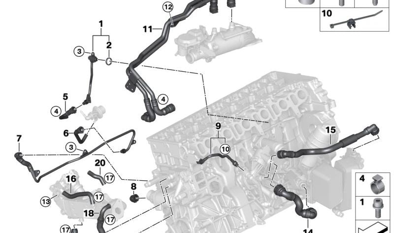 Manguera del Enfriador EGR-Válvula EGR para BMW Serie 3 G20, G21, Serie 5 G30, G31, Serie 6 G32, Serie 7 G11, G12, Serie 8 G14, X3 G01, X4 G02, X5 G05, X6 G06, X7 G07 (OEM 11718576802). Original BMW