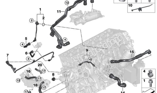 Manguera módulo dosificador SCR OEM 17128575773 para BMW G20, G21, G30, G31, G32, G11, G12, G14, G15, G16, G01, G02, G05, G06, G07. Original BMW.