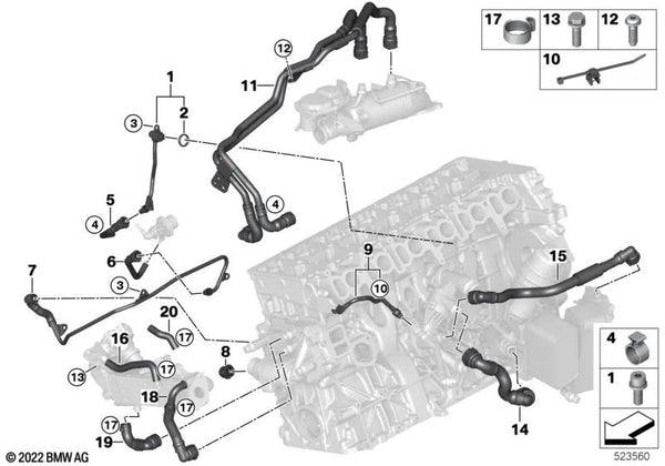 Manguera AGR Enfriador-Termostato para BMW Serie 3 G20, G21 Serie 5 G30, G31 Serie 6 G32 Serie 7 G11, G12 Serie 8 G14, G15, G16 X3 G01 X4 G02 X5 G05 X6 G06 X7 G07 (OEM 11718576801). Original BMW