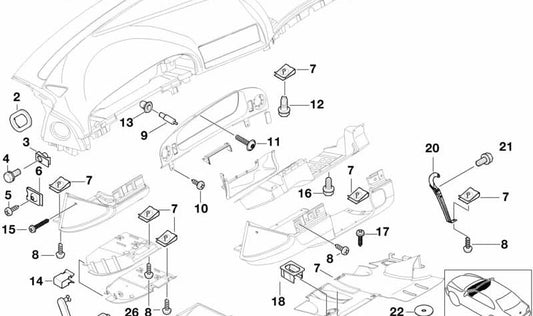 Soporte de Carenado del Mecanismo de Pedales para BMW Serie 5 E39 (OEM 51458163022). Original BMW