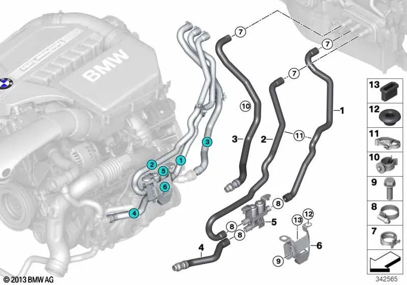 Manguera de Agua Primaria 1 para BMW E70N, F15, E71, F16 (OEM 64219124729). Original BMW