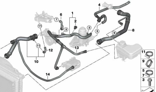 Manguera de refrigerante para BMW E60, E61 (OEM 17127787448). Original BMW