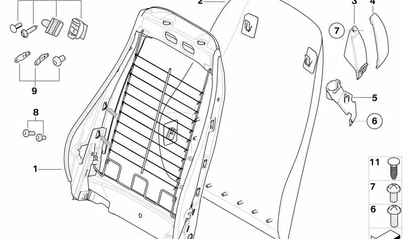 Left belt guide for BMW Z4 E85 (OEM 52107053933). Original BMW.