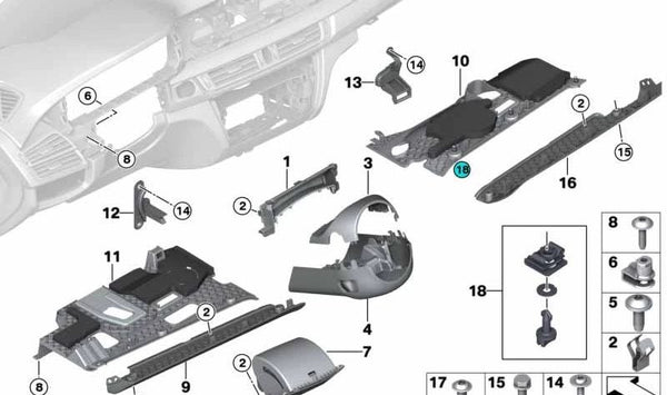 Revestimiento para la palanca del suelo OEM 51459252419 para BMW F15, F85, F16, F86. Original BMW.