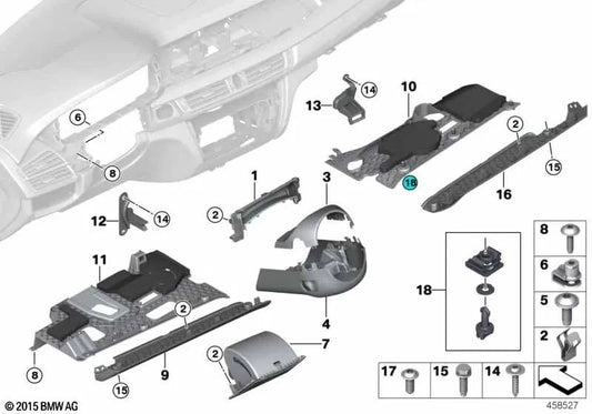 Compartimento plegable lado del conductor para BMW X5 F15, X6 F16 (OEM 51459288611). Original BMW.