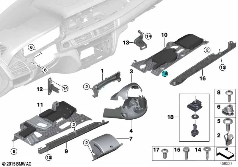 Carcasa Reposapiés del Pasajero para BMW X5 F15, F85, X6 F16, F86 (OEM 51459281643). Original BMW