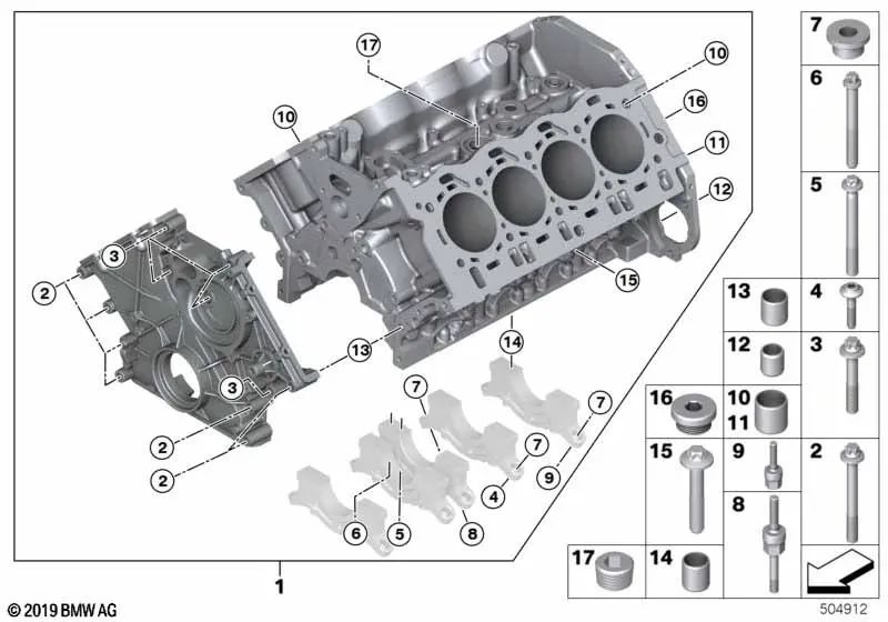 Tornillo de cabeza hexagonal para BMW Série 5 F90, F90N, Série 7 G70, Série 8 F91, F92, F93, X5 F95, G05N, X6 F96, G06N, X7 G07N, XM G09 (OEM 11117852410). Original BMW.