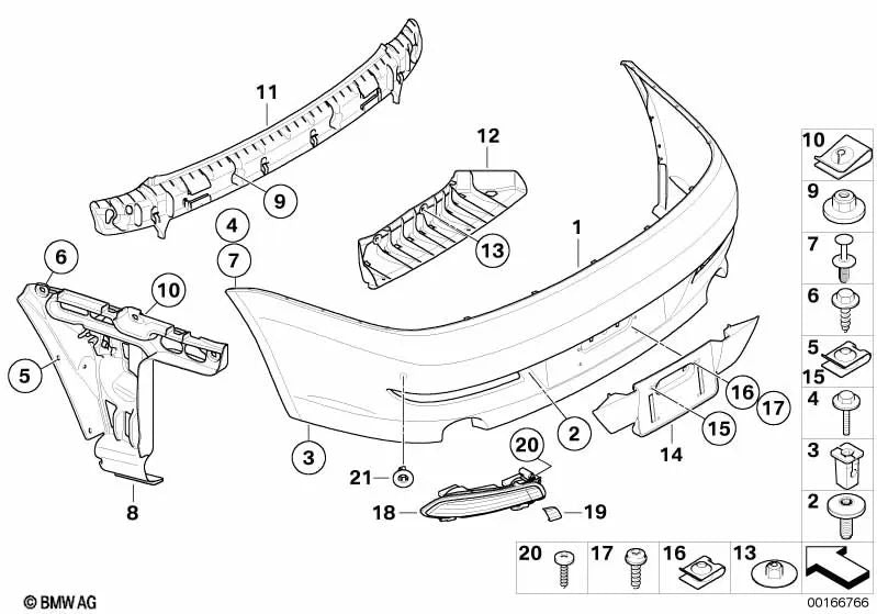 Soporte parachoques trasero derecho para BMW E63, E64 (OEM 51127008840). Original BMW