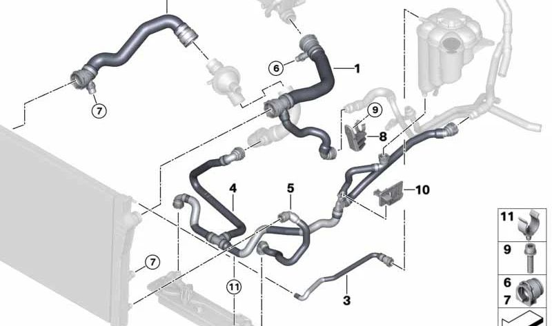 Manguera de bomba de refrigerante eléctrica para BMW X5 F15, X6 F16 (OEM 17128631695). Original BMW.