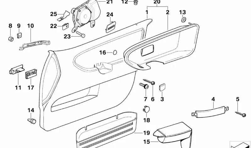 Panel de puerta delantera izquierda OEM 51418225397 para BMW Serie 3 E36. Original BMW.