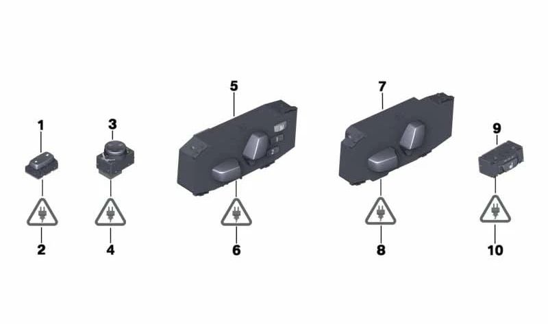 Sitzverstellschalter vorne rechts für BMW 1er E81, E82, E87, E88, 3er E90, E91, X1 E84, X3 F25, Z4 E89 (OEM 61319265262). Original BMW