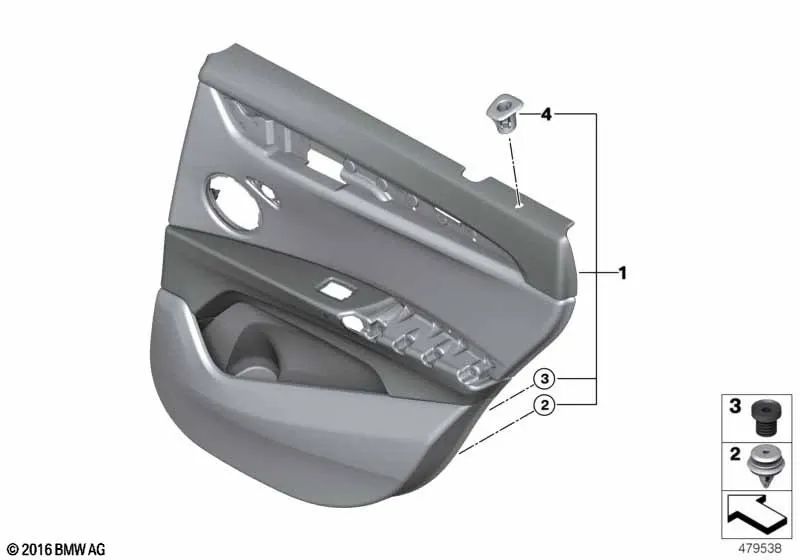 Revestimiento de puerta trasero derecho para BMW X1 F48N (OEM 51427944718). Original BMW.