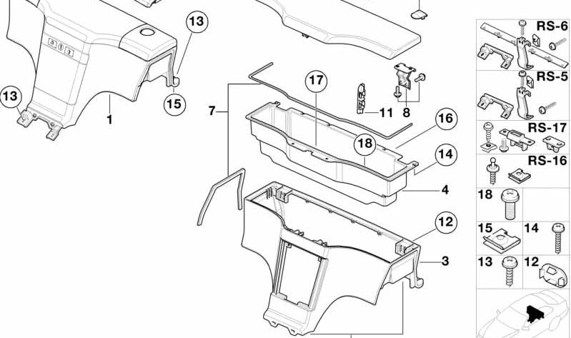 Involta la scatola di archiviazione centrale per BMW (OEM 51168400252). BMW originale