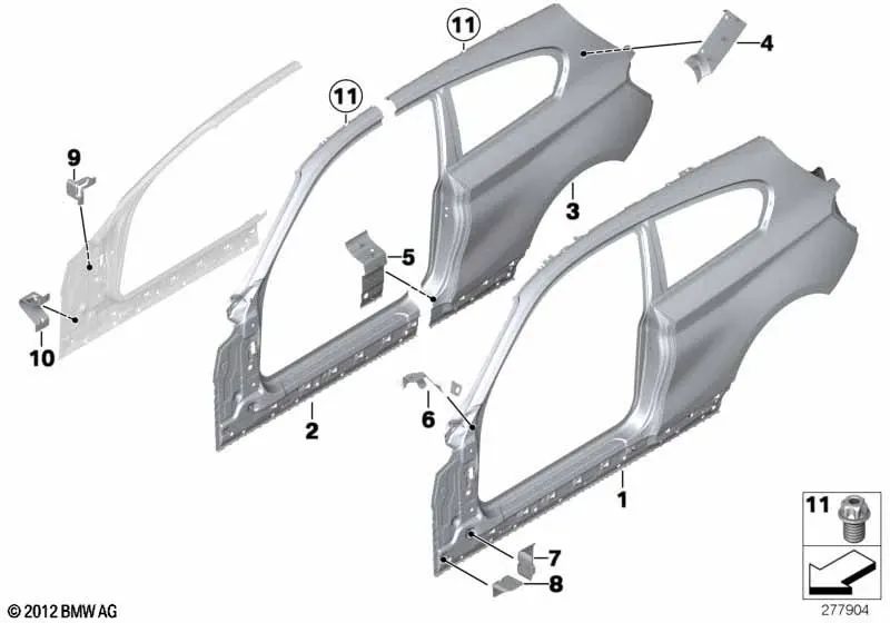 Marco lateral exterior izquierdo para BMW Serie 1 F21, F21N (OEM 41217298103). Original BMW