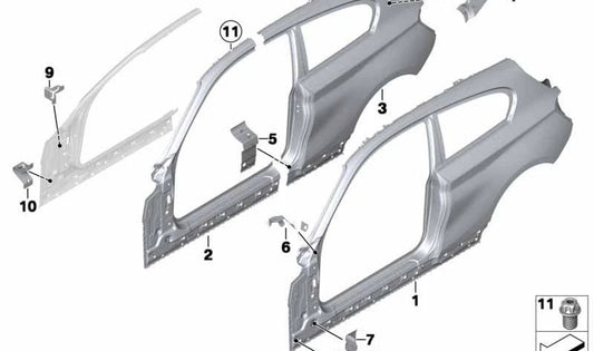 Pilar A exterior izquierdo OEM 41007298159 para BMW Serie 1 F21 (2011-2019). Original BMW.