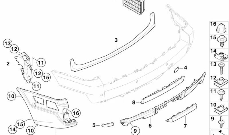 Embellecedor inferior OEM 51123416235 para BMW E83 (X3). Original BMW.