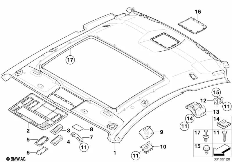 Blende Himmel vorne para BMW E63, E63N (OEM 51447136644). Original BMW